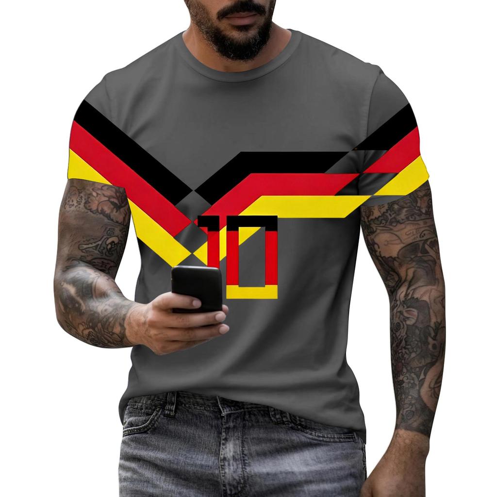Men's Short Sleeve Crew Neck T-Shirt Germany Graphic Print Split Design Casual Top for Everyday Wear