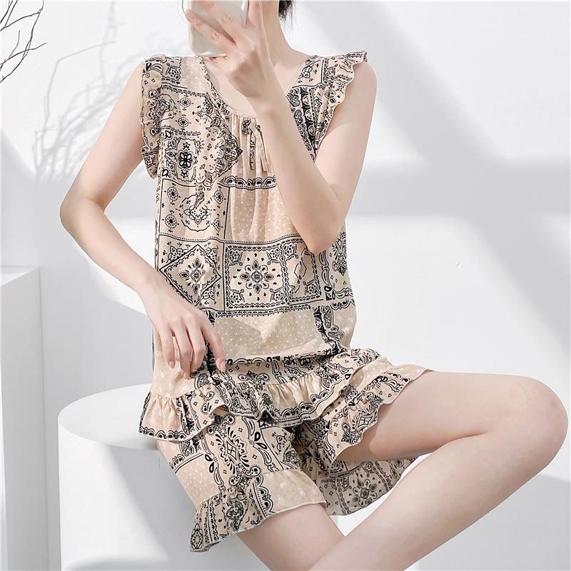 Pajamas Women's Summer Cotton and Silk Thin Suspender Sexy Cotton Silk Loungewear Sweet Shorts Two-piece Set Air Conditioning Clothing Summer