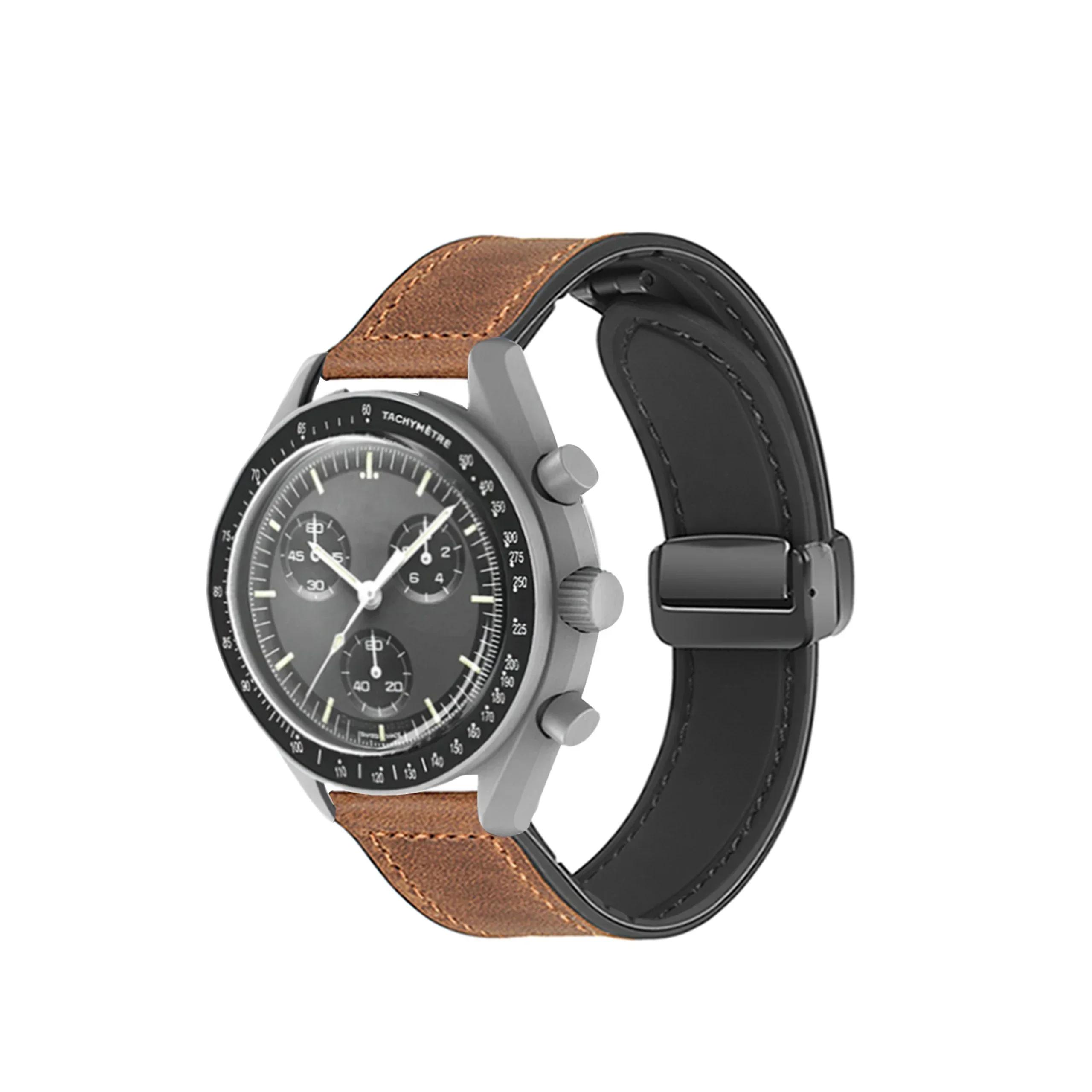 

20мм Шкіряний Ремінець Для Спільного Годинника Omega X Swatch MoonSwatch Planet Metal Магнітна Застібка Для Годинника Swatch Силіконовий Браслет Аксесуари For MoonSwatch темно-коричневого кольору