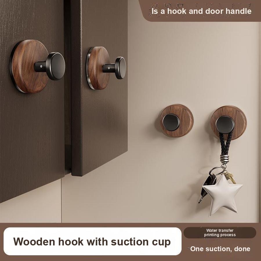 5 pcs Walnut Wood Door Hanging Hooks with Adhesive - Over Door Hook for Coats and Hats, No Drilling Adhesive Hooks