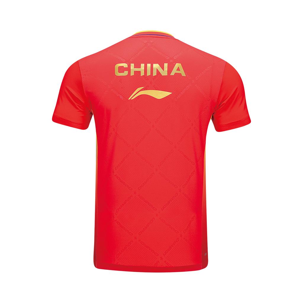 Li Ning Table Tennis Series Logo Print Short Sleeve T-Shirt Unisex Tops Cherry-Blossom-Red AAYU037-3