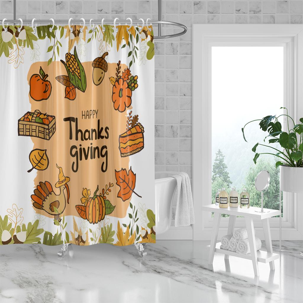 1 Piece 180x180cm Thanksgiving Pumpkin Pattern Printed Shower Curtain Partition Bathroom Waterproof and Mildew Proof