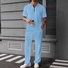 Men's Solid Color Textured Short Sleeved Trousers Suit Casual Sports Short Sleeved Trousers Suit