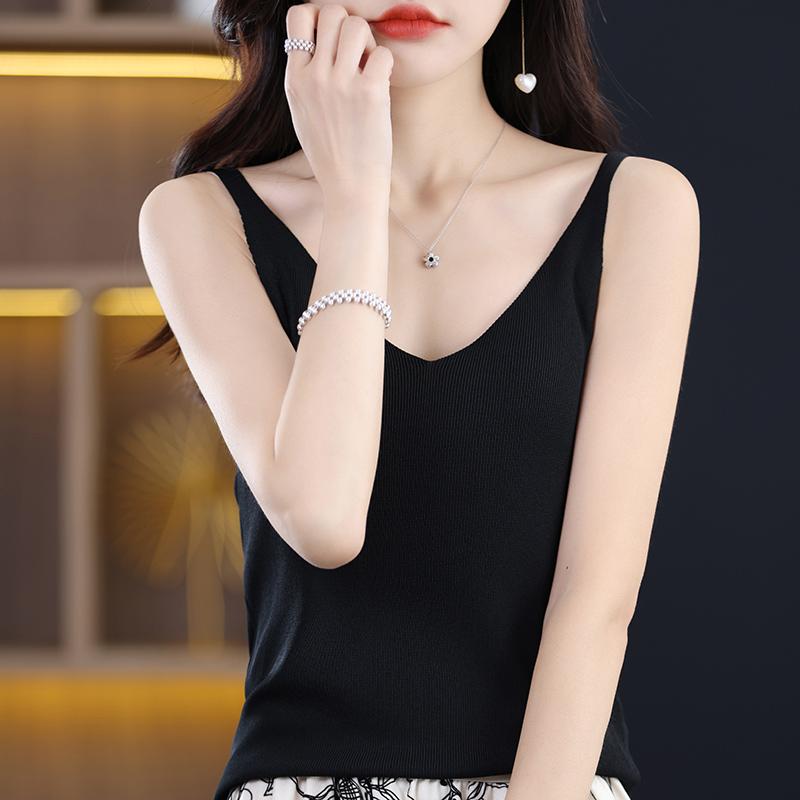 Dámské tílko MODERNÍ NOVINKA SAGA Letní Pletené tričko Základní trička bez rukávů Vesta Spodní prádlo Pletený Top Dámský výstřih do V