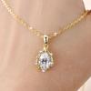 Elegant Shiny Gold Plated 7x10mm Pear Round Cubic Zirconia V-Neck Collarbone Chain Teardrop Pendant Necklace for Women
