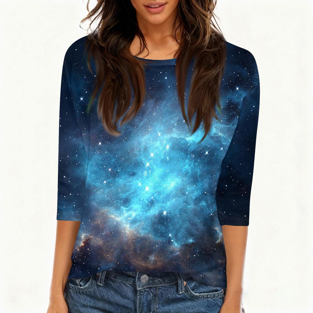 Damen T-Shirt Print 3/4 Ärmel Alltagsmode Wochenende Basic Rundhals Normales Oberteil