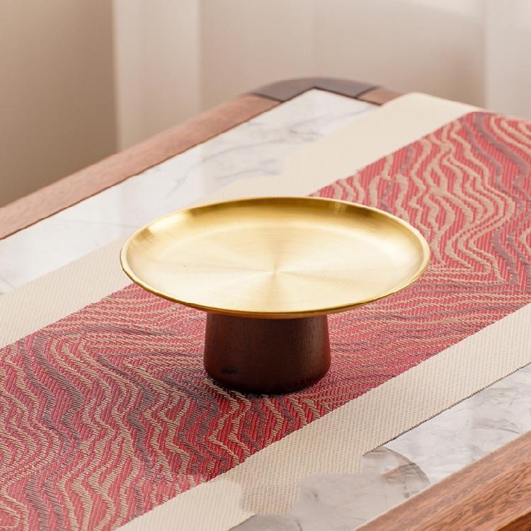 Stainless Steel High Footed Cake Storage Tray Appetizer Platter Fruit Display Plate Household Wood Base Snacks Pans