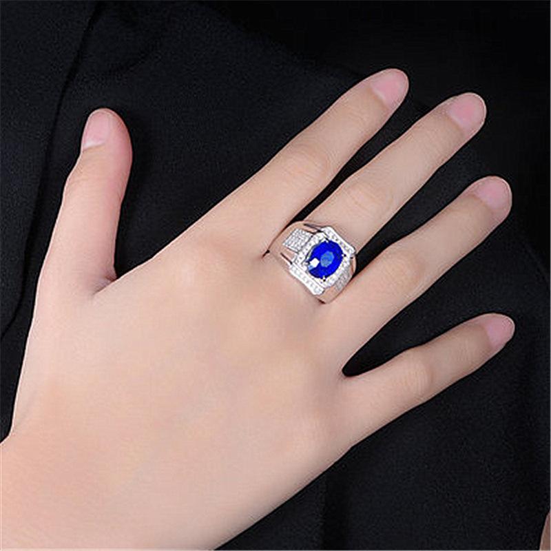 Open Mouth Domineering Sapphire Ring Plated with 18K White Gold and Diamond Inlaid with Colorful Treasure Men's Ring 2026