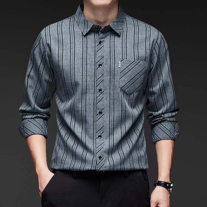 Men S Long Sleeve Striped Cotton Linen Blend Shirt For Autumn