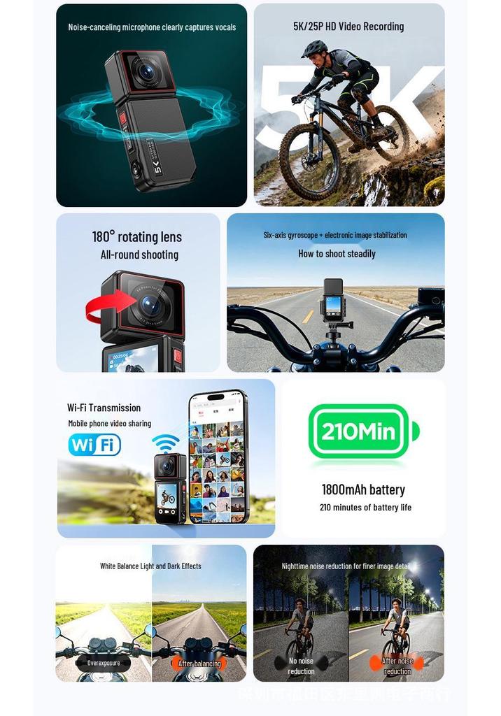 5K HD 180° Sports Motorcycle Dash Cam - Thumb Pocket Camera