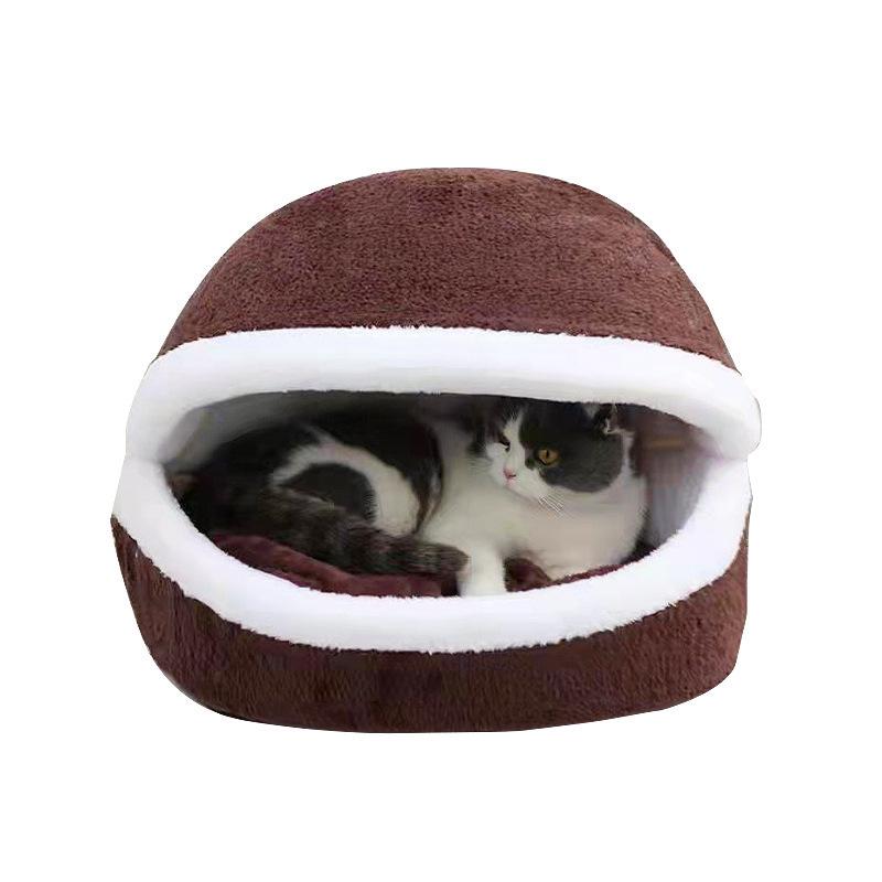 Cozy Cat & Small Dog Bed: Semi-Enclosed Hamburger Style for All Seasons