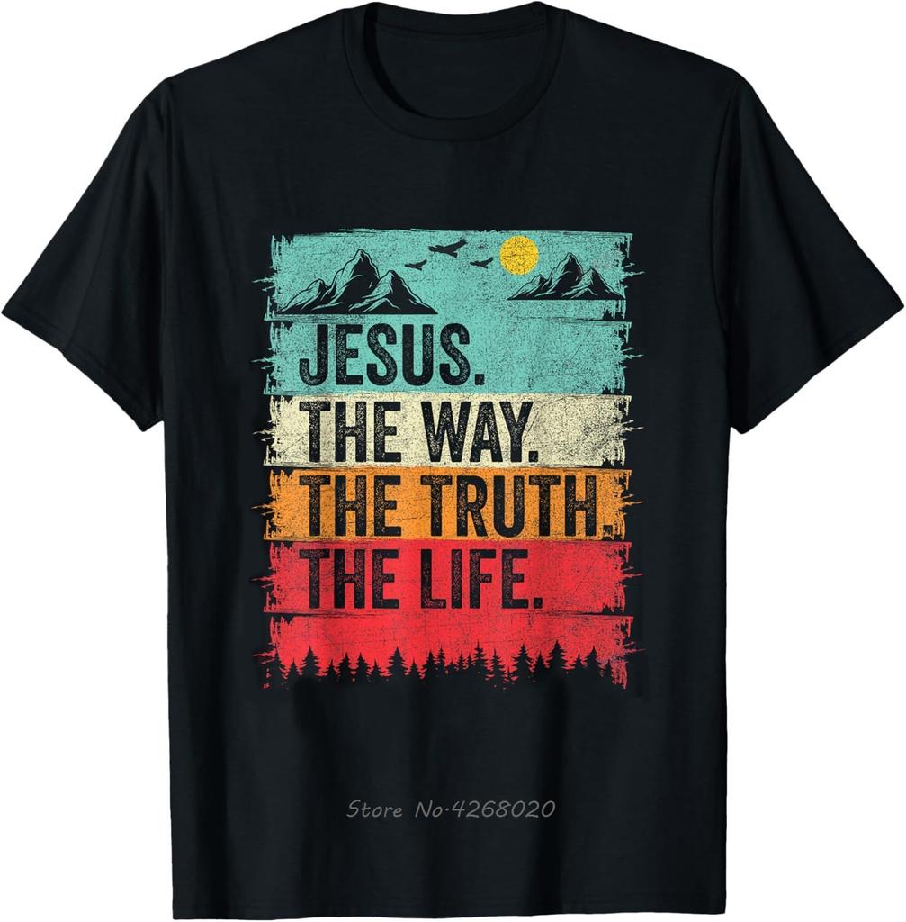Christian Tshirt Kids Jesus The Way Truth Life Mens Clothing Oversized Fitness T Shirt Graphic Vintage Cotton Tshirt Camisetas