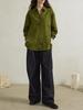 Green 100% Linen Women's Loose Long Sleeve Shirt for Early Autumn Wear