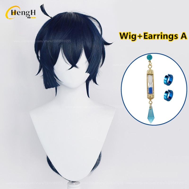 In Stock Anime Vanitas Synthetic Unisex 65cm Blue Black Cosplay Anime Wig And Earrings Heat Resistant Hair Halloween Party Wigs