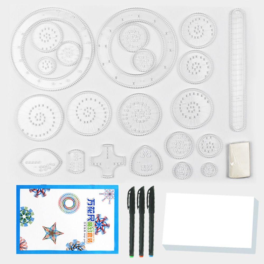27KS Plastová Kreslicí Sada Hraček Zapadající Ozubená Kola Kolečka Geometrické Pravítko Spirograf Studenti