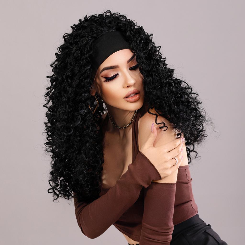 24 Inch Synthetic Wig Headband Wig for Women African Curly Hair Heat Resistant Fiber Natural Comfortable Breathable