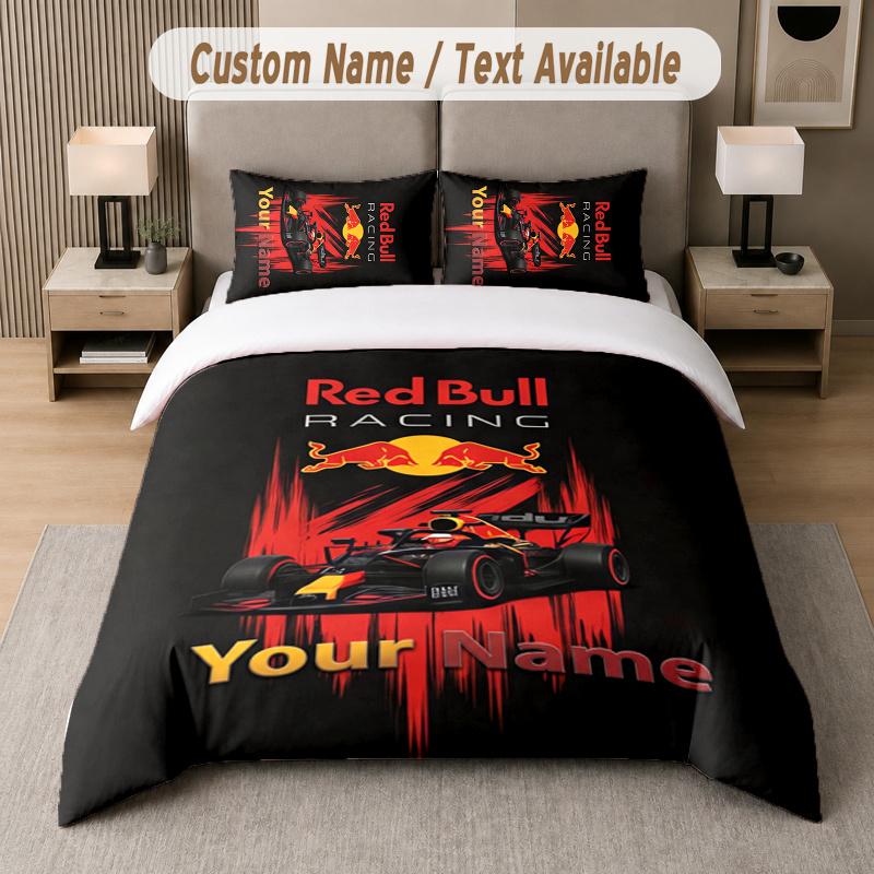 Vlastní jméno Red Bull Racing 3dílná sada povlaků na peřinu Personalizovaný text Ložní prádlo Povlaky na polštáře Ložnice