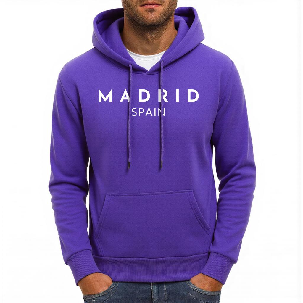 Madrio Spain Letter Printing Mens Hoodie Autumn Casual Hoody All-Match Fleece Unsiex Hoodies Loose Comfortable Male Streetwear