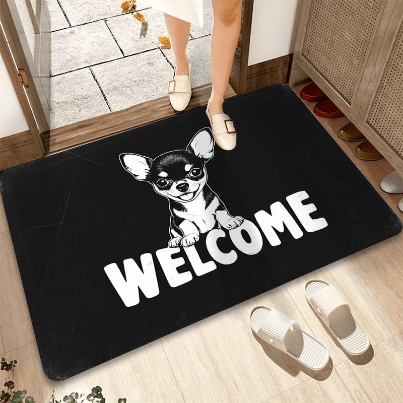 

Cute Chihuahua Welcome Mat Non-Slip Polyester Door Mat Adorable Dog Design, for Bedroom, Living Room Entryway, Bathroom Mat 40x60cm