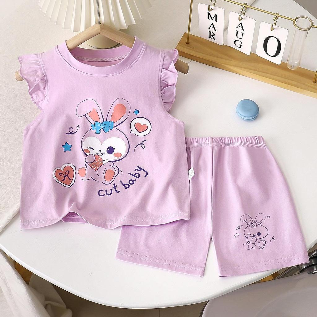 Girls' Summer Flutter Sleeve Top & Shorts Set - Korean Style Two-Piece Children's Outfit