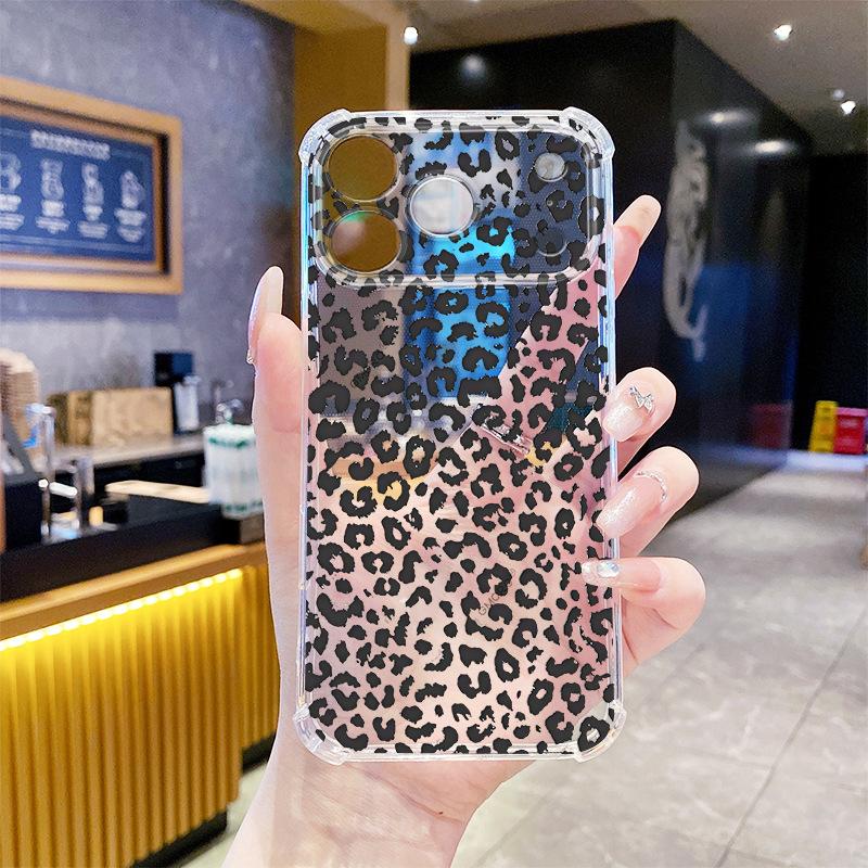 Hot-selling classic black leopard print four corners anti-drop Apple 12/13promax mobile phone case iP17pro