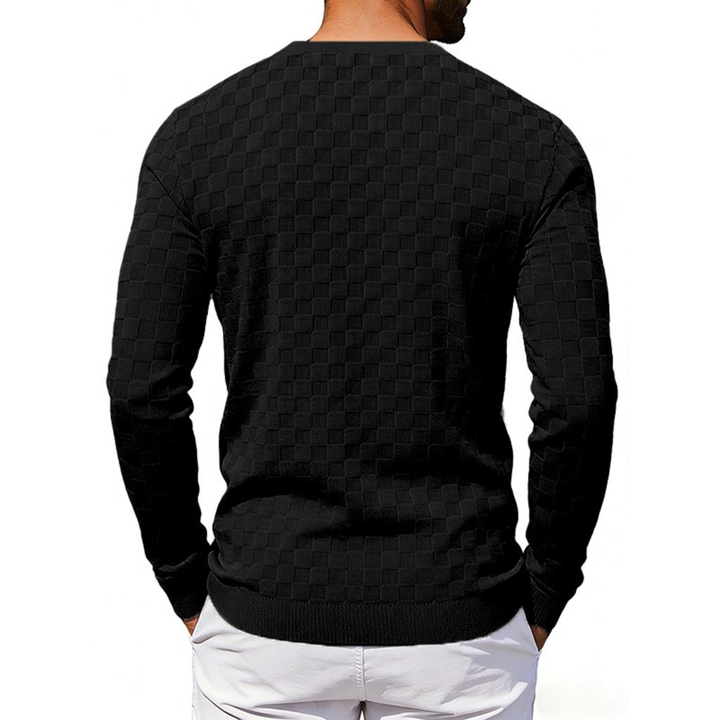 Men's Round Neck Checkered Long Sleeve Loose Casual Top