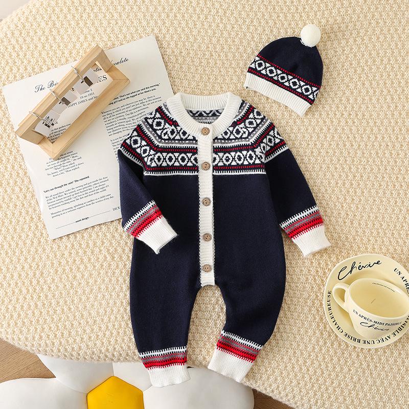 Baby Boy Autumn/Winter Knit Sweater Romper - Stylish and Cute Bodysuit