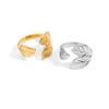 Retro Titanium Steel Irregular Leaf Butterfly Open Ring for Women