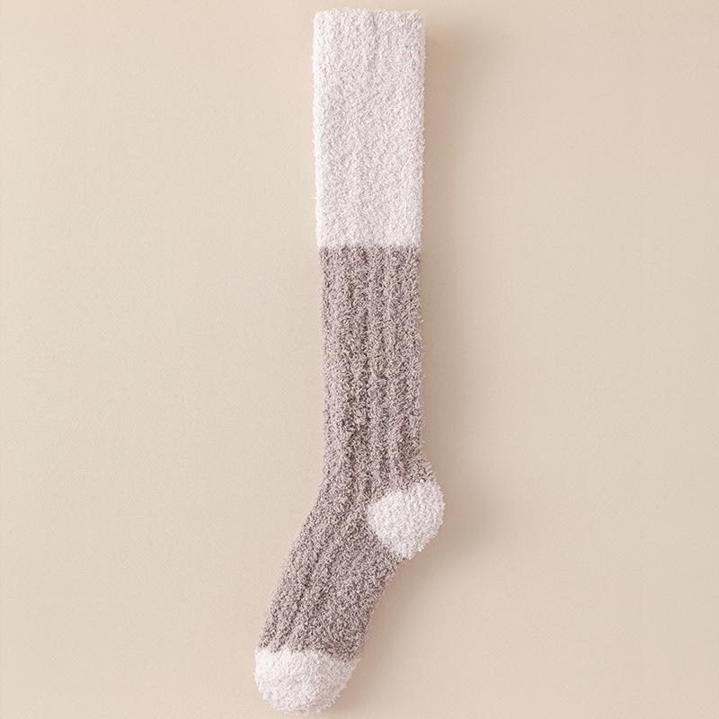 Women's Coral Fleece Plush Long Socks: Thick, Warm Sleeping Socks for Autumn & Winter