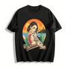Summer Vacation Style Retro Tattoo Girl Graphic Beach Casual T-Shirt Pure Cotton T-shirt