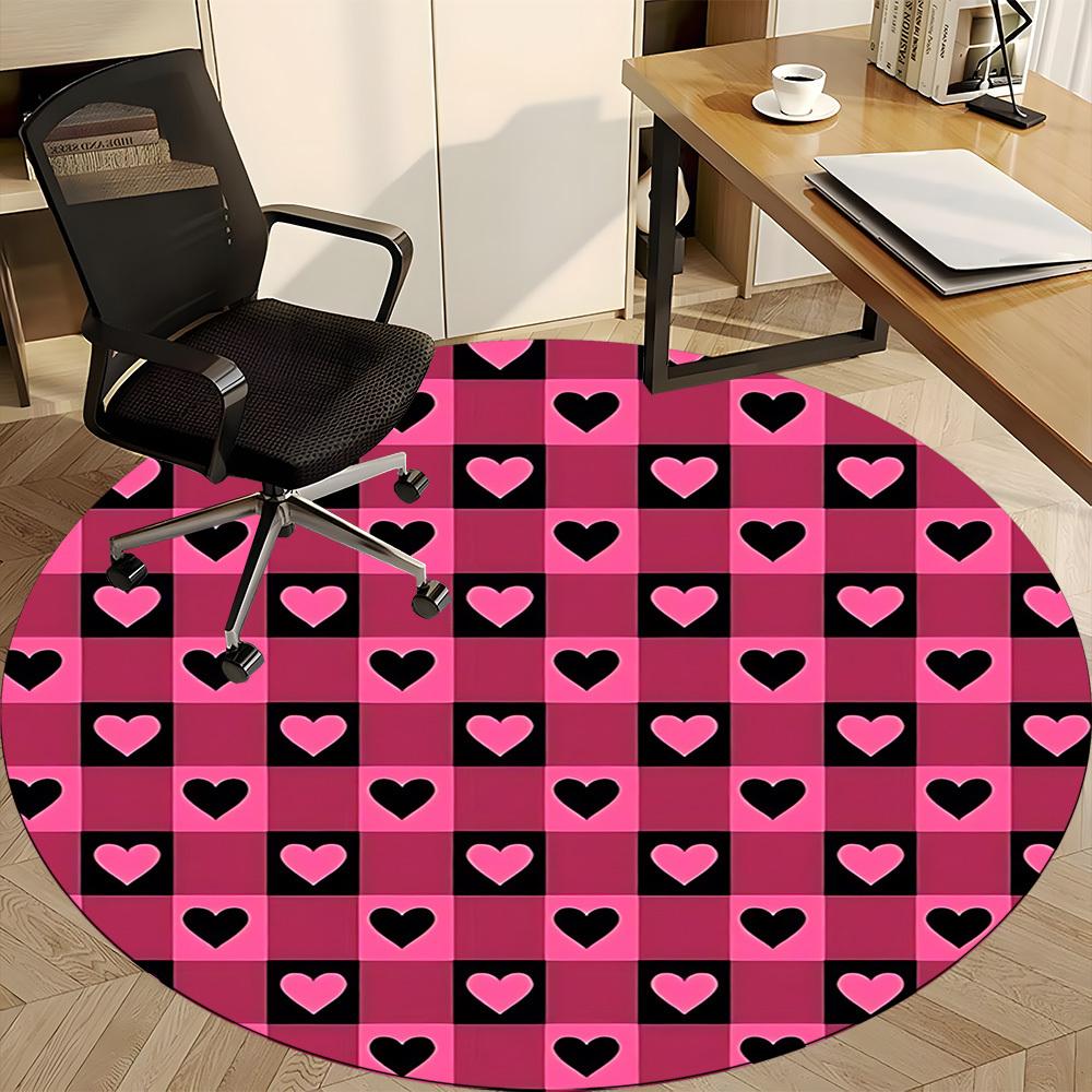 1pc Heart Checkered PatternChair Carpet for Office, Indoor Non-Slip Washable Polyester Fiber Carpet, Mat For Office, Machine Washable