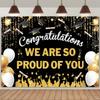 Abschlussfoto-Hintergrund, Glückwünsche, Abschlussfeier, Abschlusskappe mit gold-schwarzem Pailletten, Plakat mit personalisiertem Text, Banner