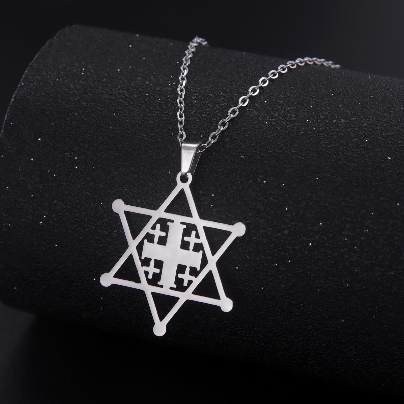

LIKGREAT Star of David Necklaces Pendant Jerusalem Cross Stainless Steel Necklace for Women Men Gift Vintage Choker Neck Jewelry