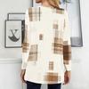 Women Plus Size Round Neck Long Sleeve Plaid Print T Shirt Loose Longline With Pockets