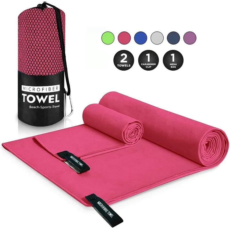 2PC Set Solid Microfiber Gym Towel Perfect Travel Sports Camping Beach Towels Fast Drying Super Absorbent Swimming Bath Towel