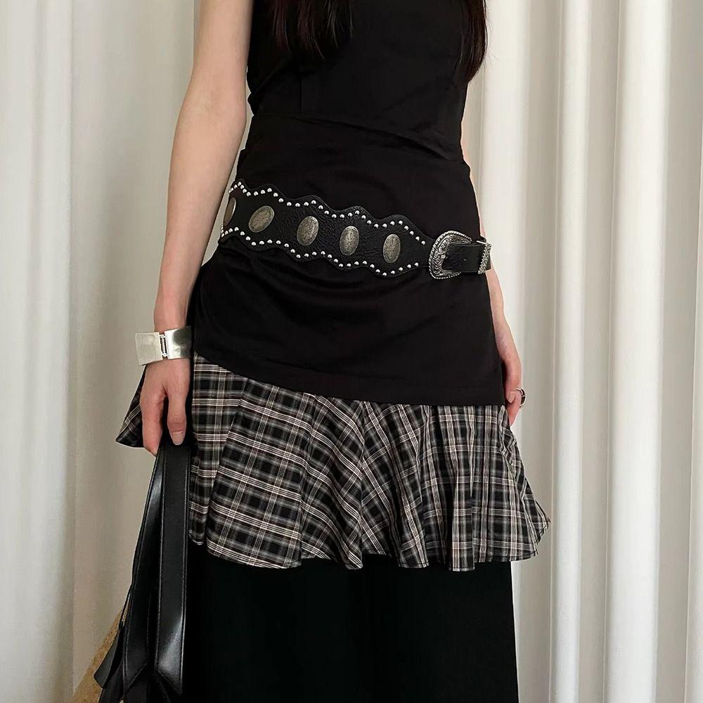 Black Leather Waist Belt Vintage Dress Jeans Belt Versatile Women's Belt  Streetwear