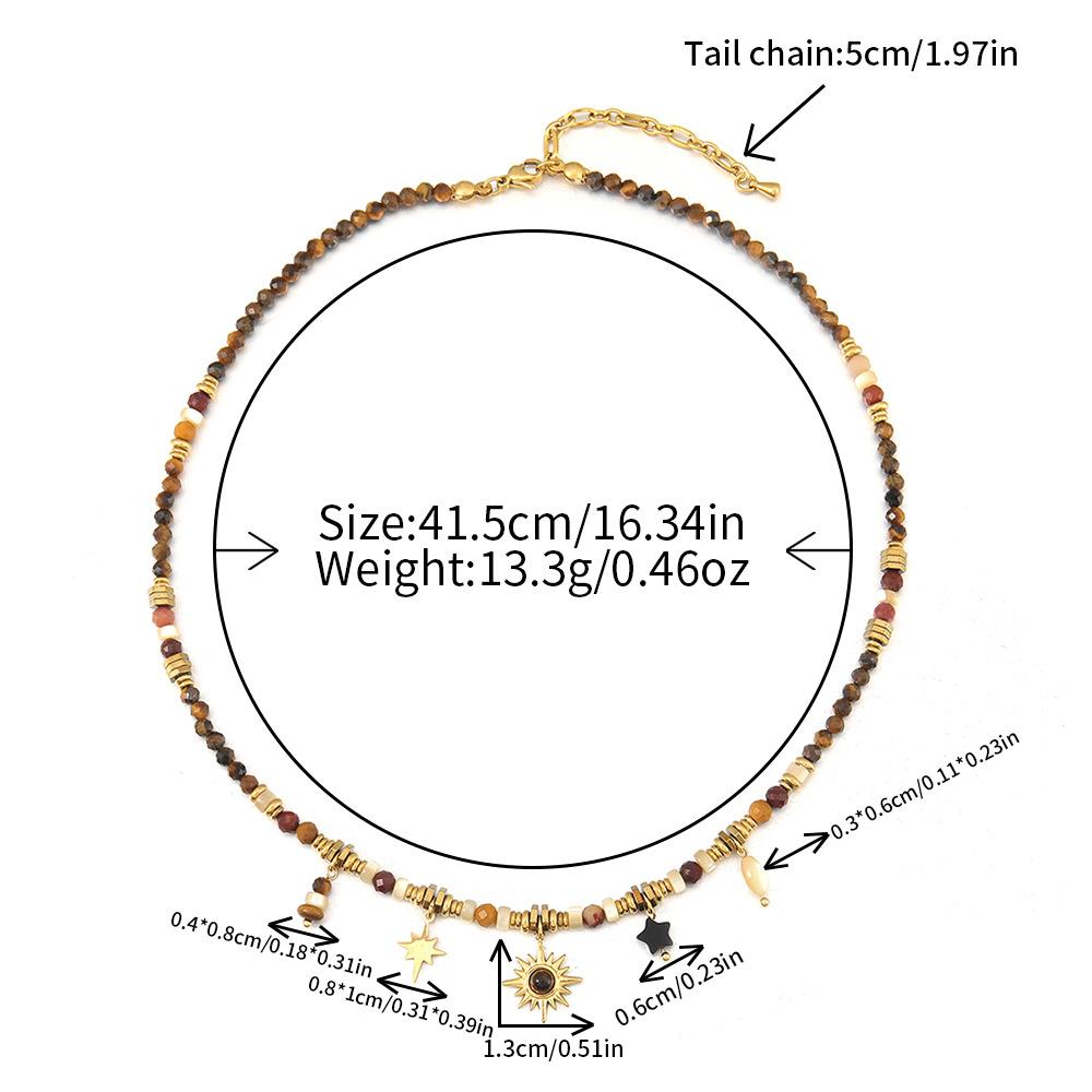 GEMCHIC Women s Vintage Natural Stone Beaded Sweater Necklace with Geometric Pendant
