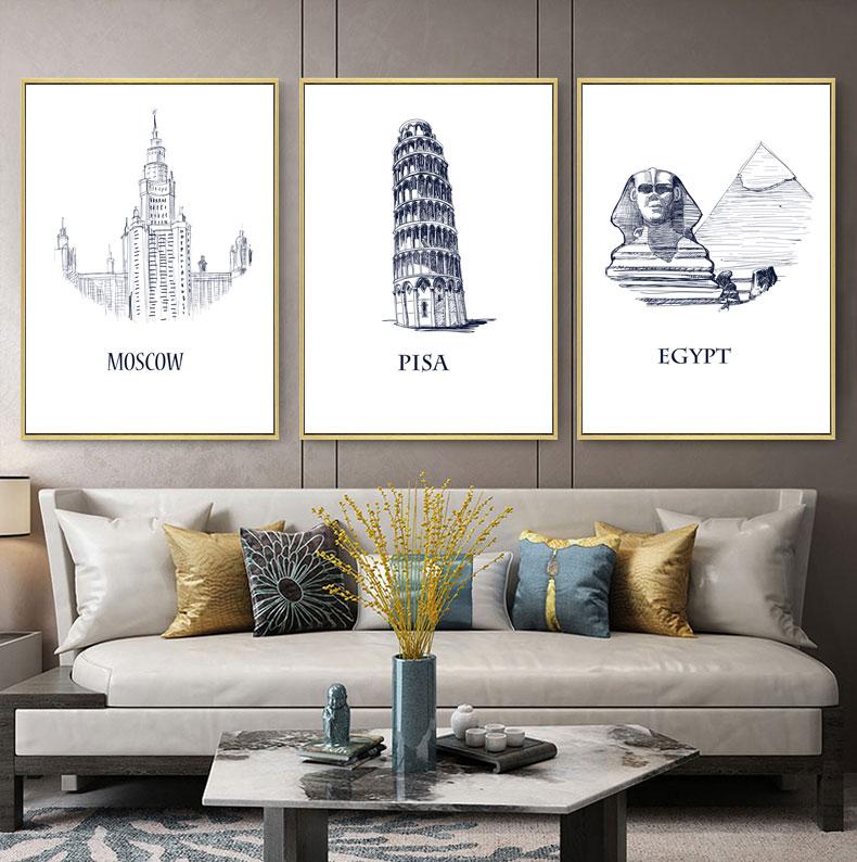 Black White Travel Poster Retro City Landscape Print Canvas Painting Nordic Wall Art Home Decor