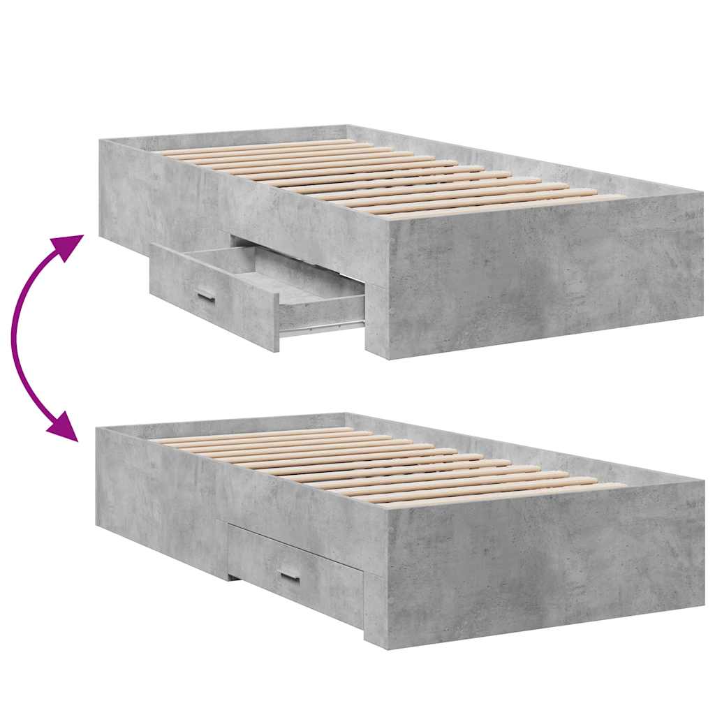 Bed Frame with Drawers Concrete Grey 75x190 cm Engineered Wood