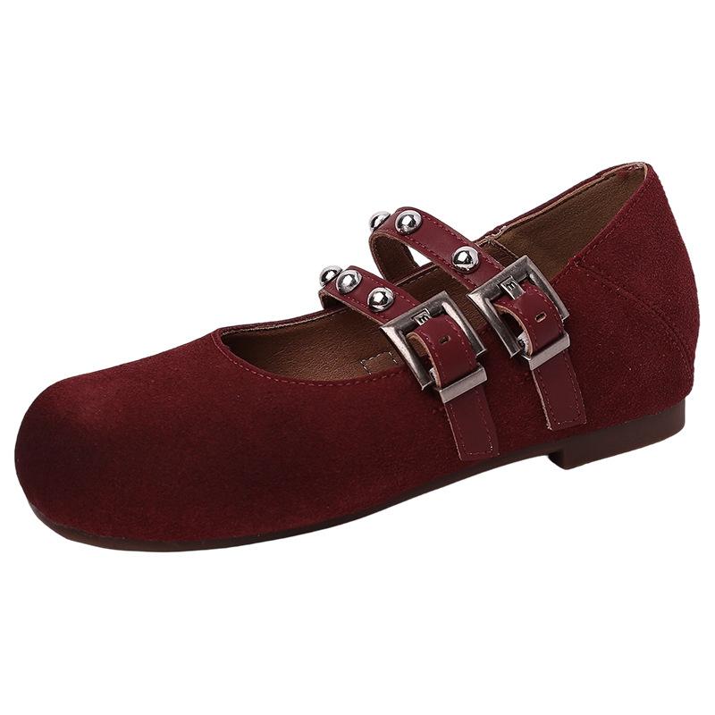 Retro style cross buckle women's Mary Jane shoes autumn fashion round head comfortable wear wedge heel single shoes small leather shoes