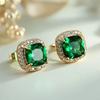Female Luxury Green Crystal Zircon Stone Stud Earrings Vintage Gold Color Wedding  For Women