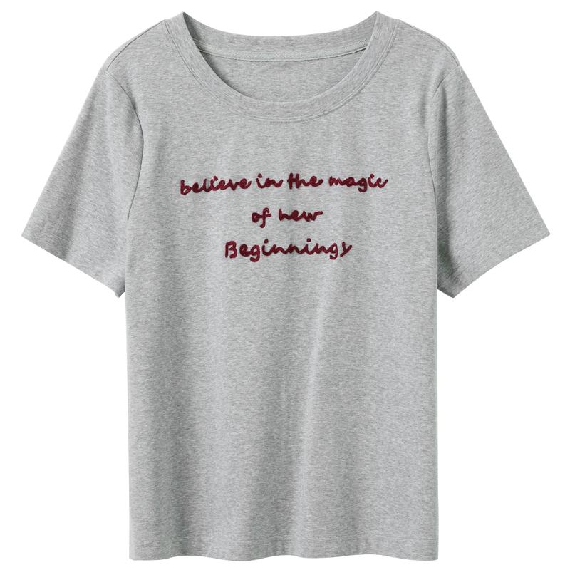 Sancai Plus Size Letter Embroidered Short Sleeve T-Shirt L