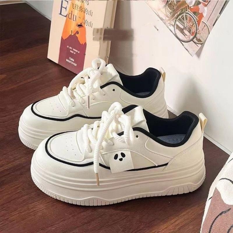 

Little white shoes women s summer new thick-soled color matching students high-value board shoes round head leather sneakers 35 чёрный