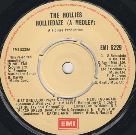 

7inch Record HOLLIES Holliedaze A Medley EMI5229 EMI 1981 UK Rock Used