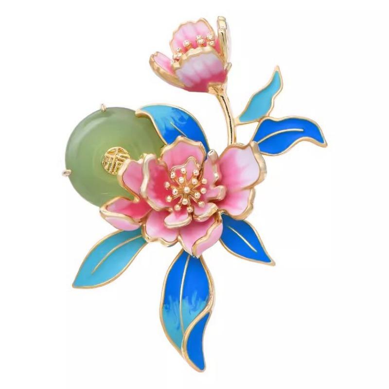 Chinese-style Enamel Peony Flower Brooch, High-end Women's Personalized and Elegant Brooch Accessory Pin