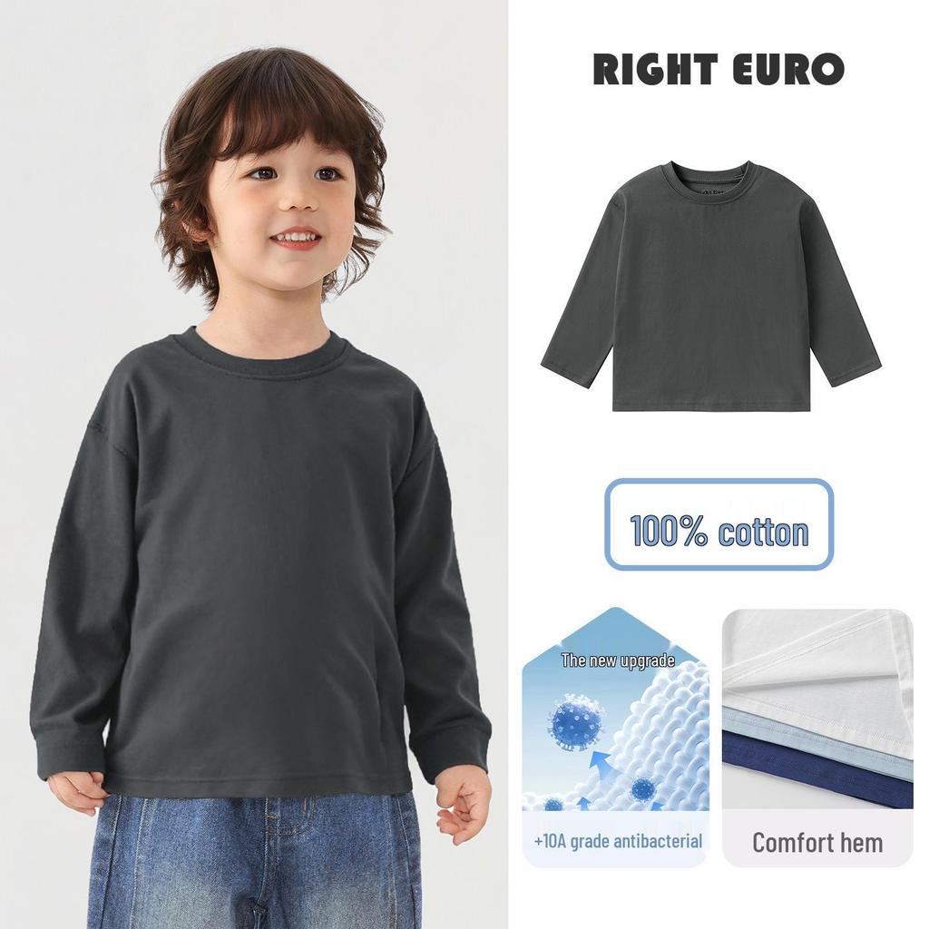 Europäisches Jungen Langarm T-Shirt aus reiner Baumwolle - Frühling/Herbst 2026 Trendiges Basisshirt für ältere Kinder.