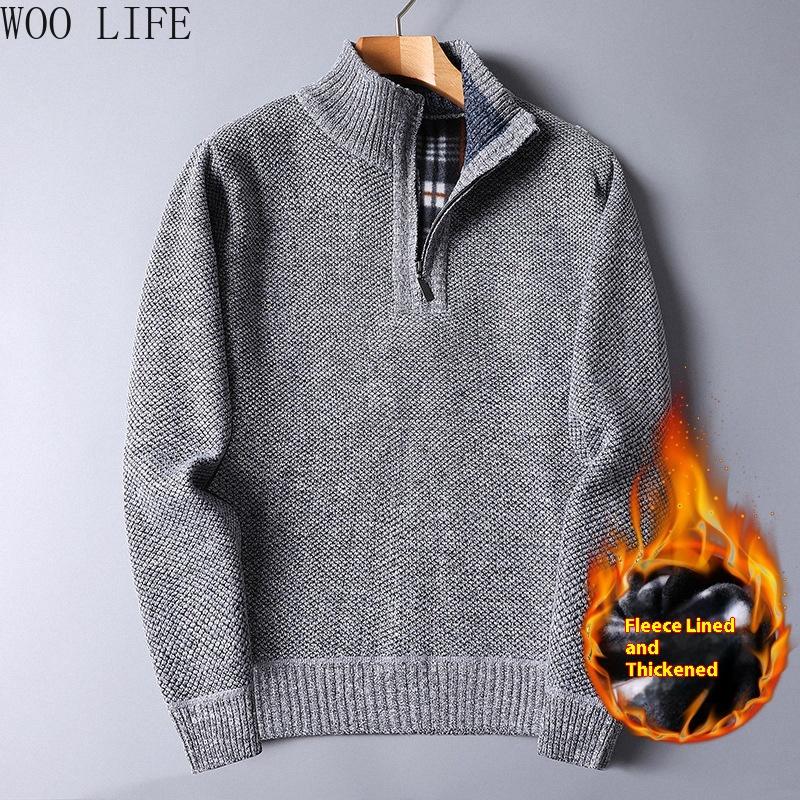 Men Fleece Lined Zip Up Sweater Heavyweight Knit Jacket Oversized Winter Warm Pullover Outerwear