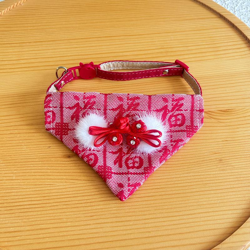 New Year Lucky Pet Scarf: Cute Triangle Shawl for Dogs & Cats in Chinese Style