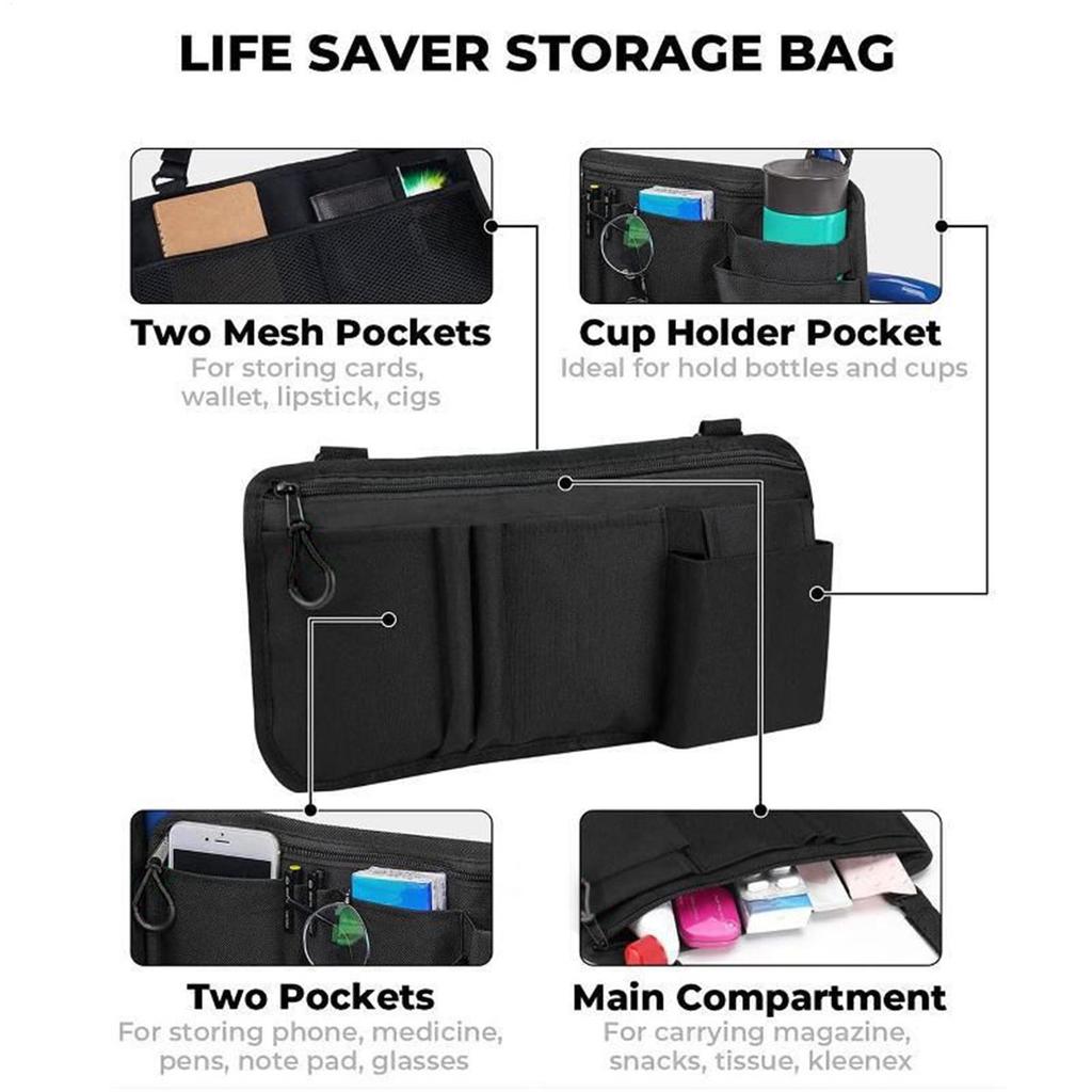 Wheelchair Side Storage Bag Oxford Cloth Durable Lightweight For Armrest Organizer Hanging Bag Walker Stroller Accessories