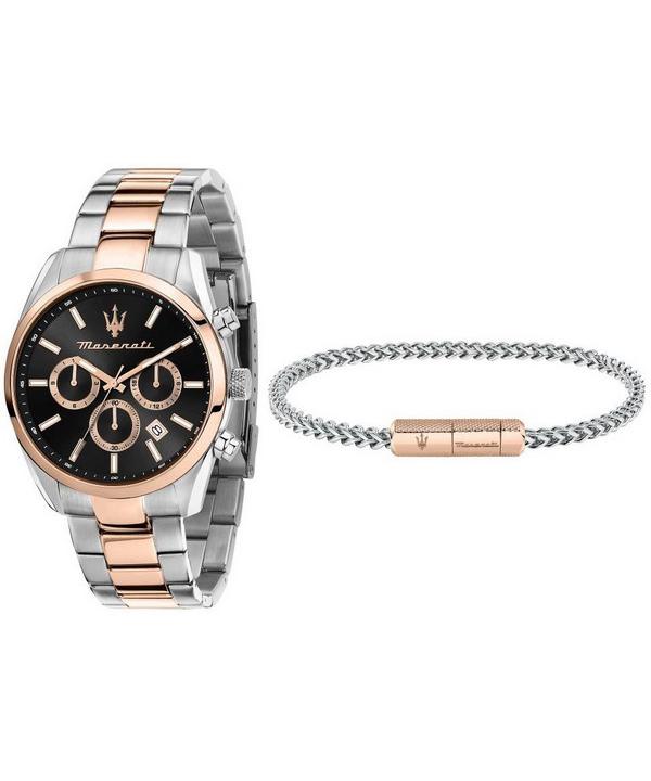 

Maserati Attrazione Хронограф Двухцветная нержавеющая сталь Черный циферблат Кварцевые R8853151003 Мужские часы Подарочный набор чёрный